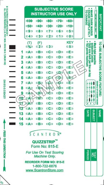 SCANTRON QUIZSTRIP 15Q/5C ALPH