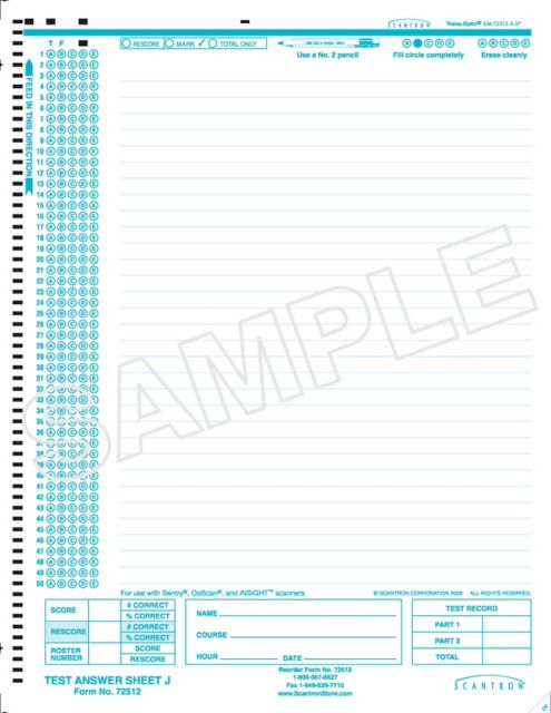 SCANTRON DM ANSWER SHEET J