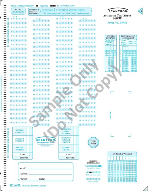 SCANTRON DM TEST SHEET 200