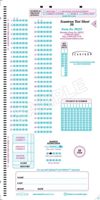 SCANTRON DM TEST SHEET 50Q