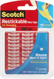 Scotch Reusable Clear Mounting Tabs 1/2X1/2 Inch 72-Pieces