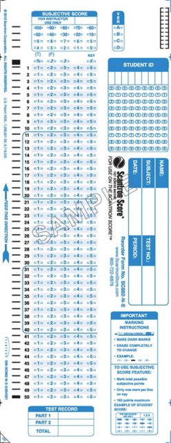 SCANTRON SCORE TEST 100QX5