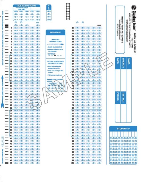 SCANTRON SCORE 100Q, A-E