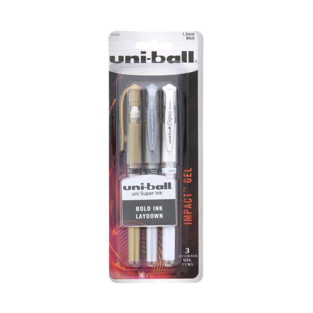GEL IMPACT PENS 1MM 3-PACK GOLD, SILVER, WHITE