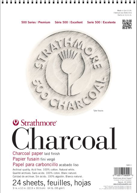 CHARCOAL 500 9X12 SPIRAL BOUND WHITE 24 SHEETS