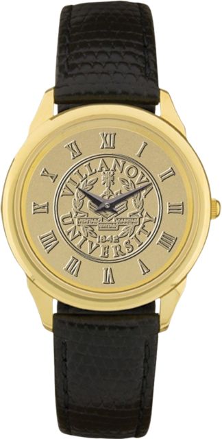 Villanova Wildcats Men's Gold Medallion Black Leather Wristwatch