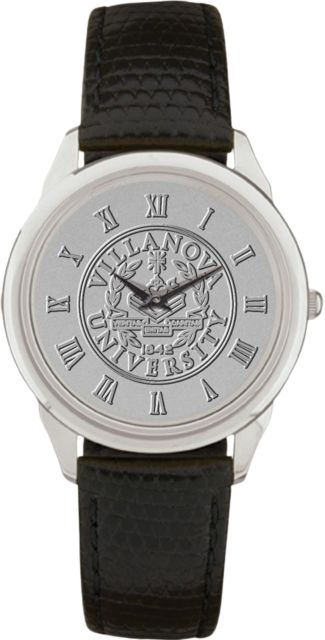 Villanova Wildcats Men's Silver Medallion Black Leather Wristwatch