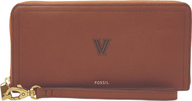 Villanova Wildcats Fossil Leather - Logan Rfid Zip Around Clutch - Brown