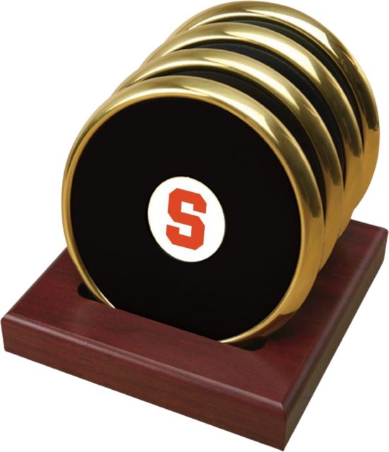 Syracuse Orange CSI Set Of 4 Gold Round Coaster Gift Boxed With Colored Medallion