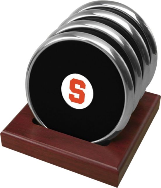Syracuse Orange CSI Set Of 4 Silver Round Coaster Gift Boxed With Colored Medallion