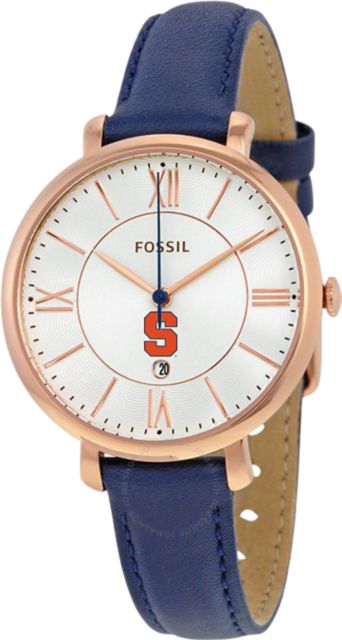Syracuse Orange Fossil Jacqueline Navy Leather Watch