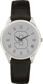 Syracuse Orange Men's Silver Medallion Black Leather Wristwatch