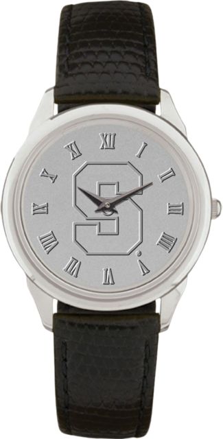 Syracuse Orange Men's Silver Medallion Black Leather Wristwatch