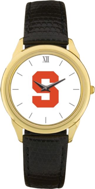 Syracuse Orange CSI Men's Black Leather Wristwatch (Gift Boxed) With Colored Medallion