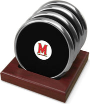 Maryland Terrapins CSI Set Of 4 Silver Round Coaster Gift Boxed With Colored Medallion