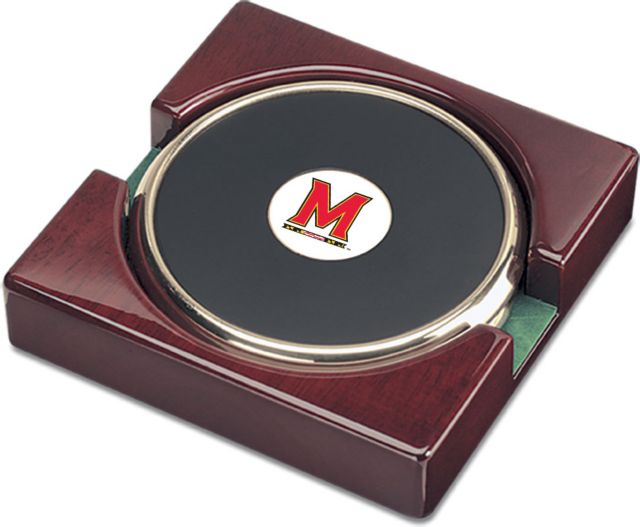 Maryland Terrapins CSI Set Of 2 Gold Round Coaster Gift Boxed With Colored Medallion