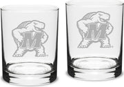 Maryland Terrapins Set Of 2 - 14 Oz Classic Double Old Fashion Glasses