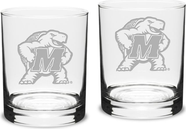 Maryland Terrapins Set Of 2 - 14 Oz Classic Double Old Fashion Glasses