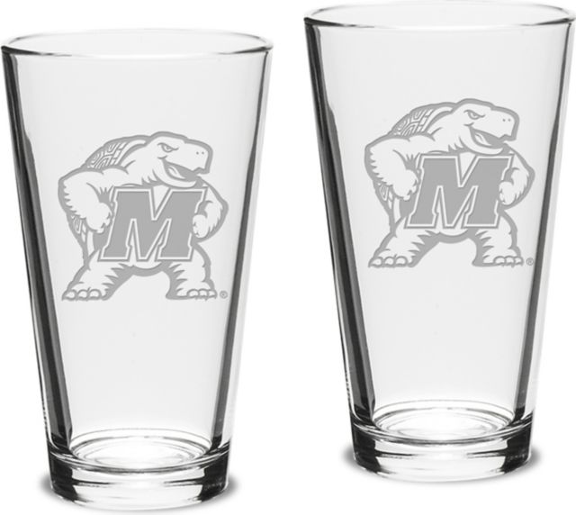 Maryland Terrapins Set Of 2 - 16 Oz Classic Pub Glasses