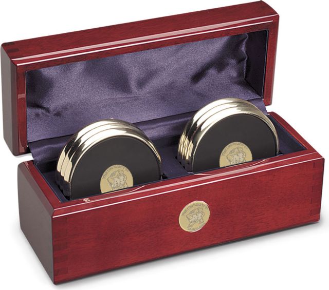 Maryland Terrapins Set of Six Gold Coasters in Presentation Rosewood Box