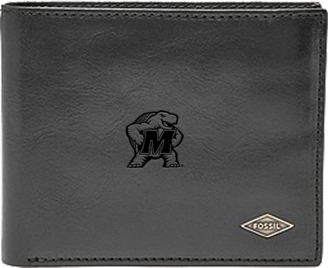 Maryland Terrapins Fossil Leather - Ryan Rfid Flip Id Bifold - Black