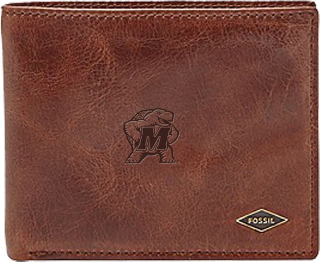 Maryland Terrapins Fossil Leather - Ryan Rfid Flip Id Bifold - Dark Brown