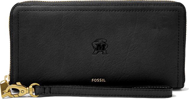 Maryland Terrapins Fossil Leather - Logan Rfid Zip Around Clutch - Black
