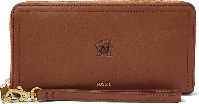 Maryland Terrapins Fossil Leather - Logan Rfid Zip Around Clutch - Brown
