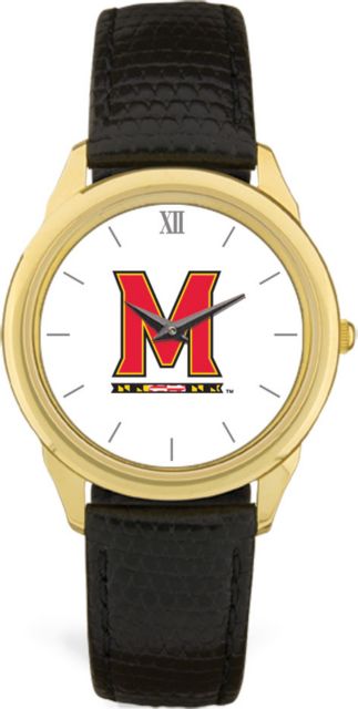 Maryland Terrapins CSI Men's Black Leather Wristwatch (Gift Boxed) With Colored Medallion