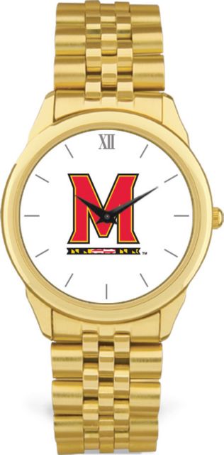 Maryland Terrapins CSI Men's Gold Rolled Link Wristwatch (Gift Box) With Colored Medallion