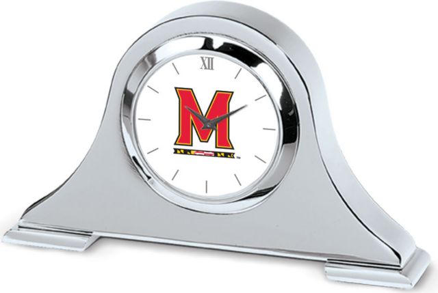 Maryland Terrapins CSI Silver Napoleon Desk Clock With Colored Medallion