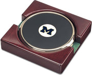 Michigan Wolverines CSI Set Of 2 Gold Round Coaster Gift Boxed With Colored Medallion