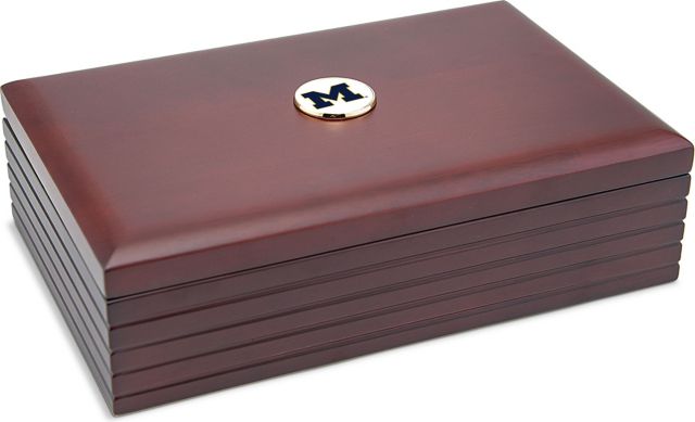 Michigan Wolverines CSI Rosewood Desk Box (Gift Boxed) With Colored Medallion