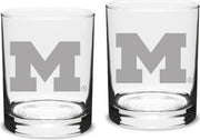 Michigan Wolverines Set Of 2 - 14 Oz Classic Double Old Fashion Glasses