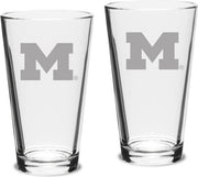 Michigan Wolverines Set Of 2 - 16 Oz Classic Pub Glasses