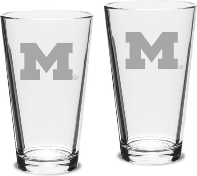 Michigan Wolverines Set Of 2 - 16 Oz Classic Pub Glasses