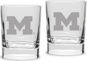 Michigan Wolverines Set Of 2 Square Double Old Fashion Glasses