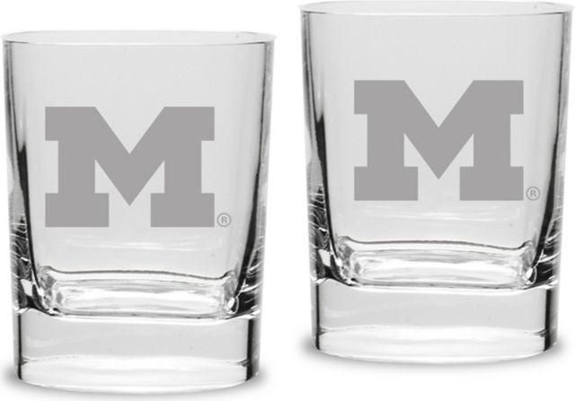 Michigan Wolverines Set Of 2 Square Double Old Fashion Glasses