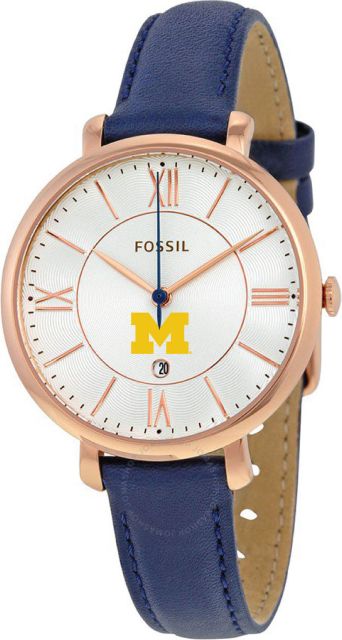 Michigan Wolverines Fossil Jacqueline Navy Leather Watch