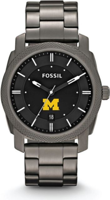 Michigan Wolverines Fossil Machine Smoke Stainless Steel Watch