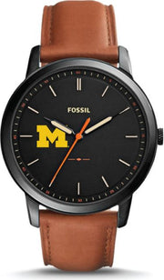 Michigan Wolverines Fossil The Minimalist Slim Light Brown Leather Watch