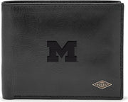 Michigan Wolverines Fossil Leather - Ryan Rfid Passcase - Black