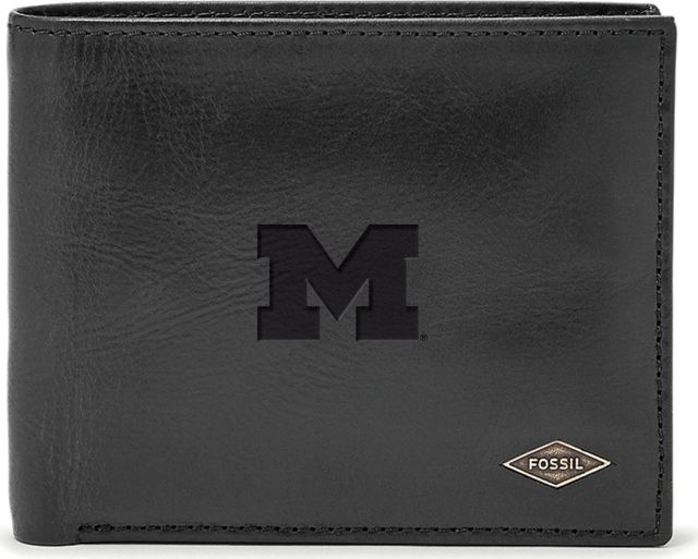 Michigan Wolverines Fossil Leather - Ryan Rfid Passcase - Black