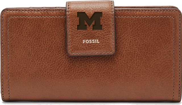 Michigan Wolverines Fossil Leather - Logan Rfid Tab Clutch - Brown