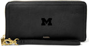 Michigan Wolverines Fossil Leather - Logan Rfid Zip Around Clutch - Black