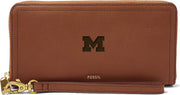 Michigan Wolverines Fossil Leather - Logan Rfid Zip Around Clutch - Brown