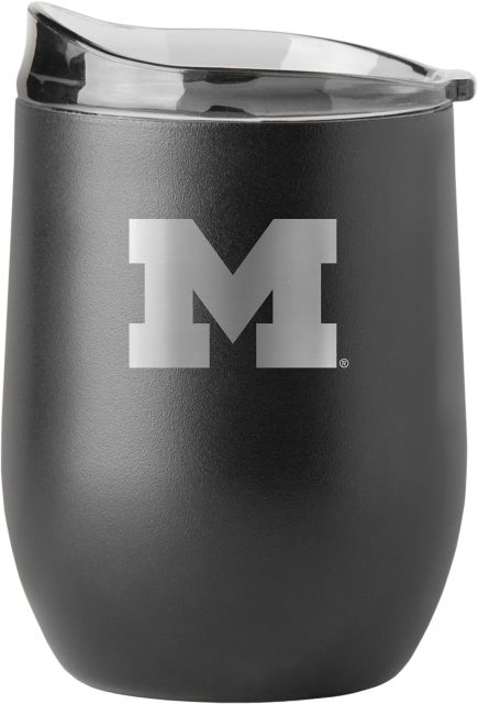 Michigan Wolverines 16oz Black Etch Powder Coat Curved Bev
