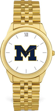 Michigan Wolverines CSI Men's Gold Rolled Link Wristwatch (Gift Box) With Colored Medallion