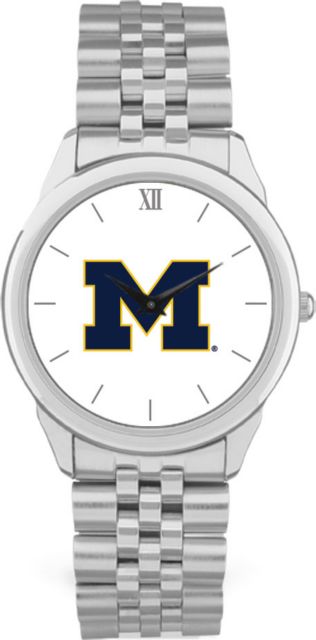 Michigan Wolverines CSI Men's Silver Rolled Link Withristwithatch (Gift Box) With Colored Medallion