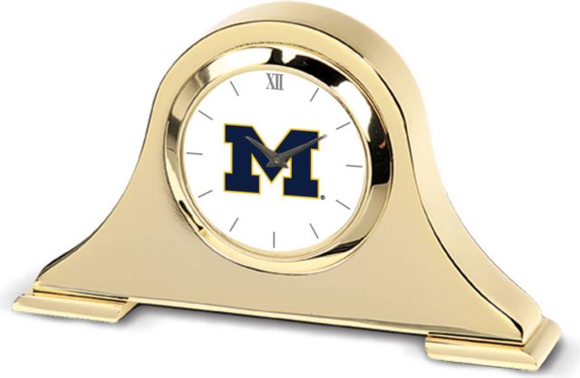 Michigan Wolverines CSI Gold Napoleon Desk Clock With Colored Medallion